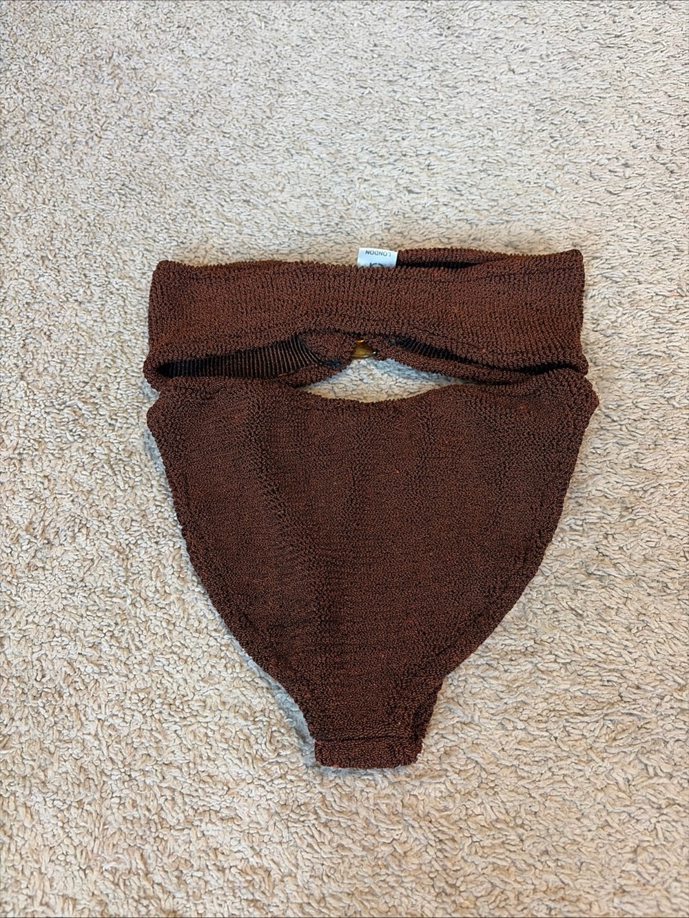 Hunza G Gloria Chocolate Brown Two Piece Bikini Ring Strapless Top Bottoms - Picture 4 of 4